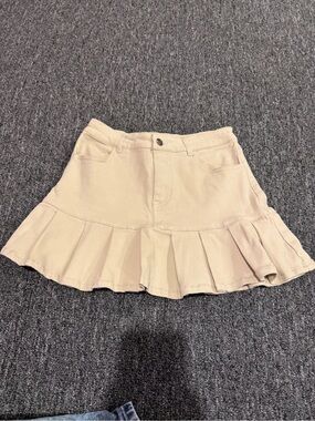 Cream Beige Pleated Mini Skirt Size Small Y2K Preppy